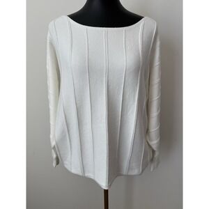Magaschoni Woman 1X Cream Ribbed Knit Boat Neck Sweater Plus Size NWOT